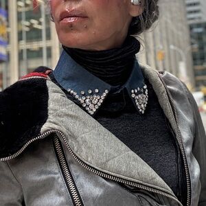 Crystal Embellished Denim Collar Necklace